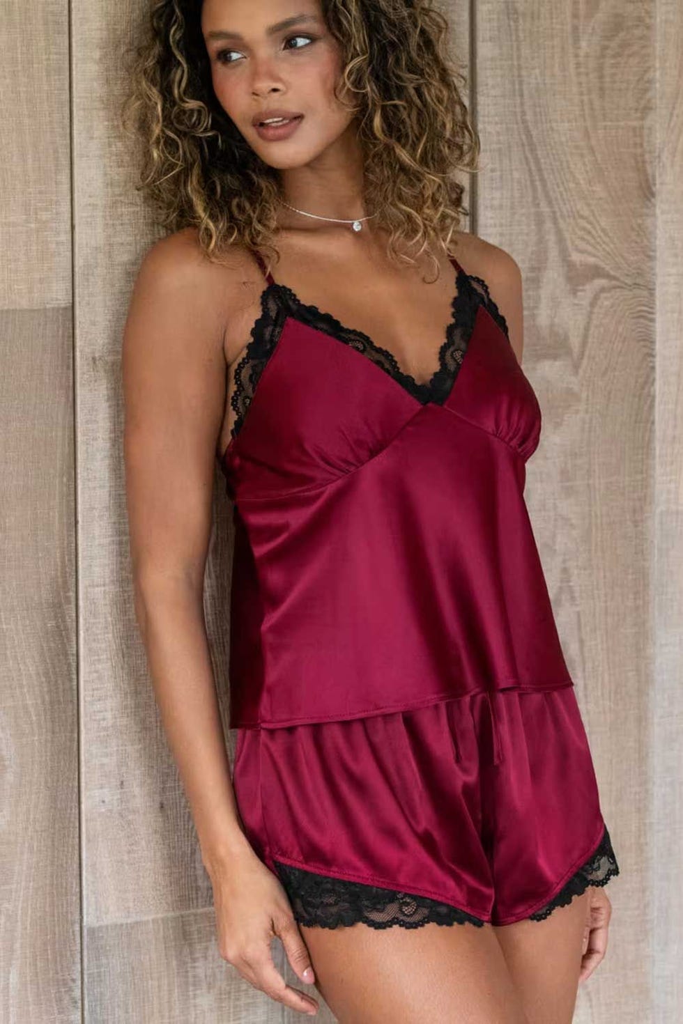 Dusk Satin Lace Trim Cami Shortie Set