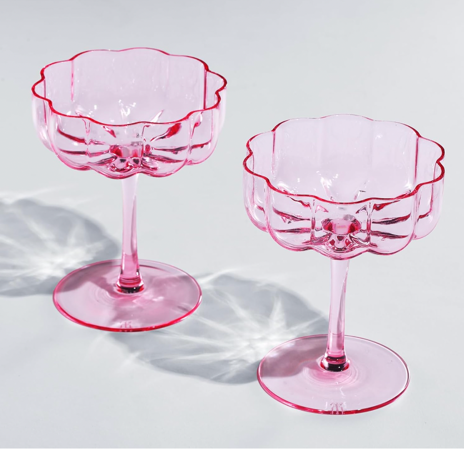 Flower Vintage Wavy Petals Wave Glass Set of 2