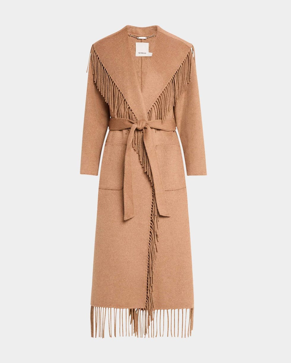 Belted Fringe Coat