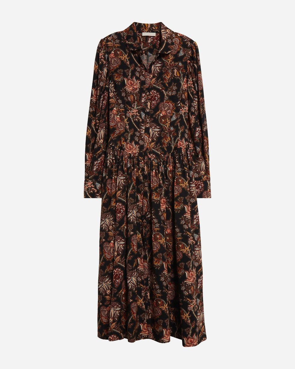 Celia Floral Belted Long-Sleeve Midi Dress