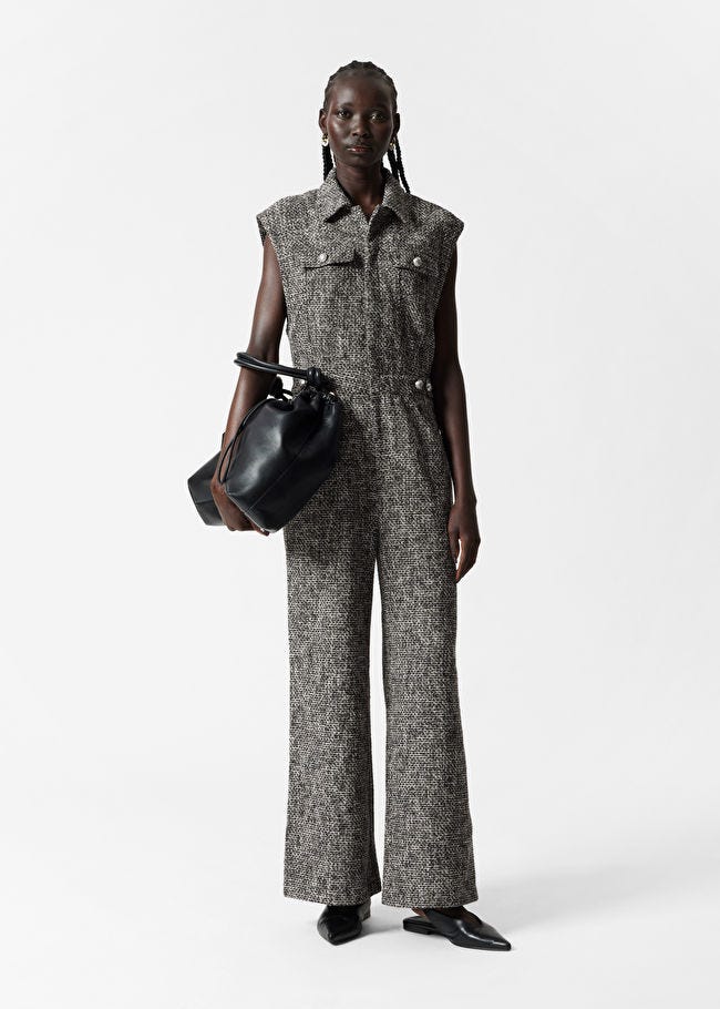 Wide Sleeveless Tweed Jumpsuit