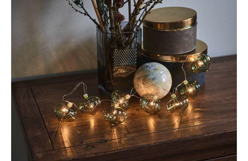 Millie LED Indoor Glass Garland Lights Green