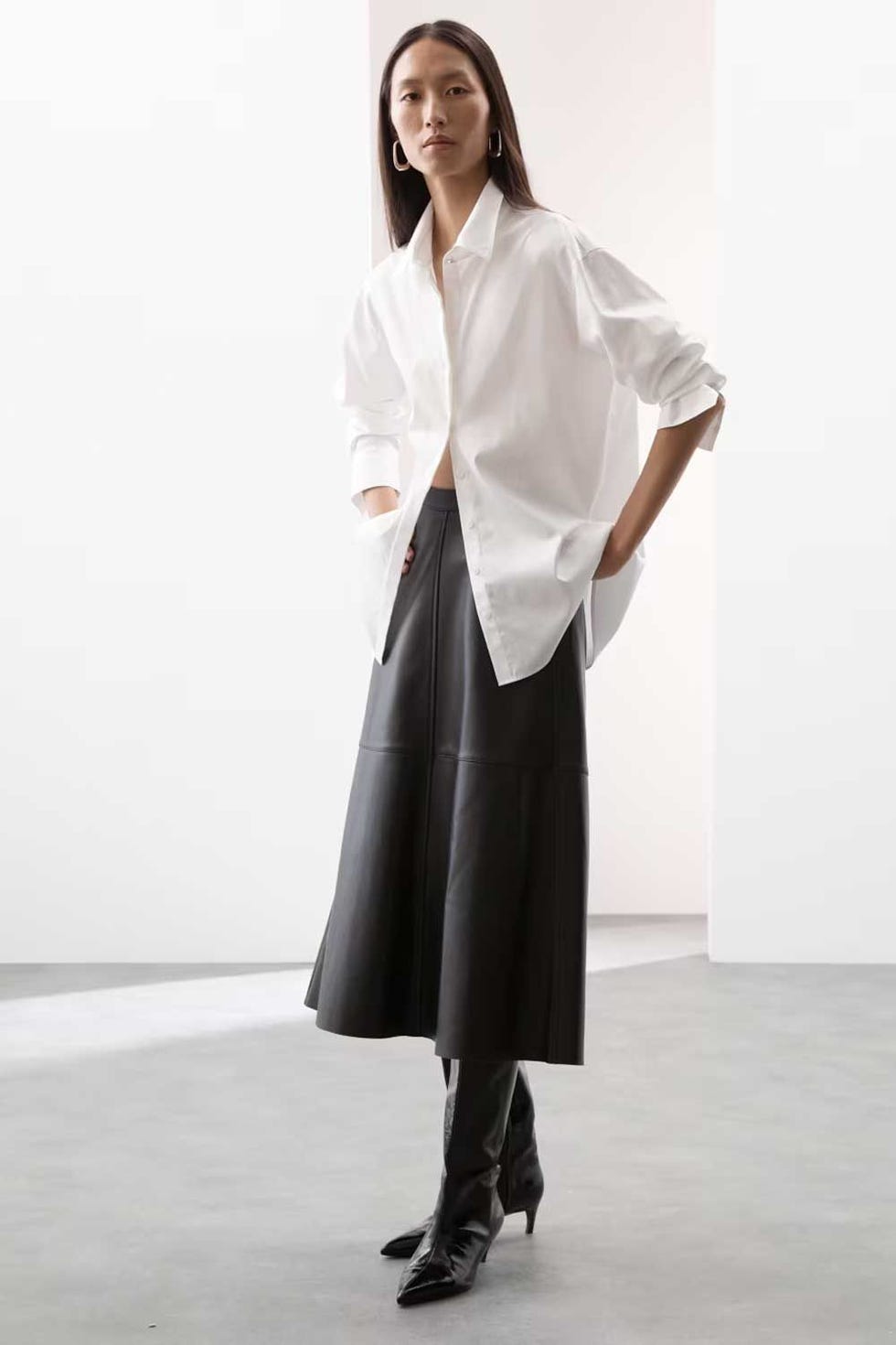 Leather Midi A-Line Skirt