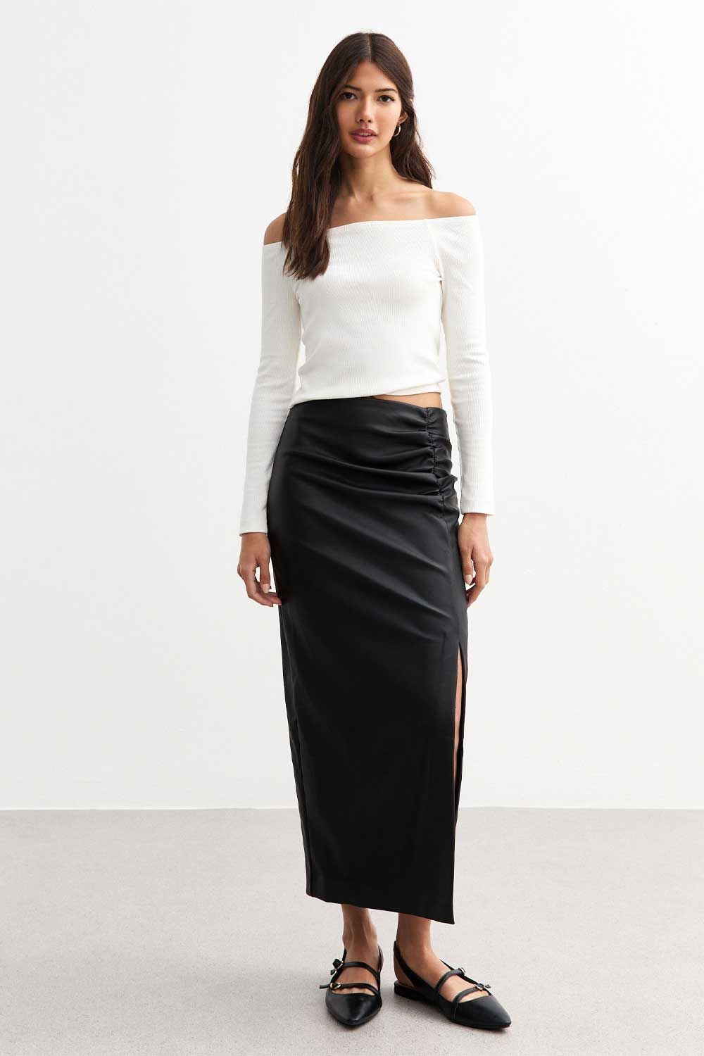 mint velvet black leather pencil skirt