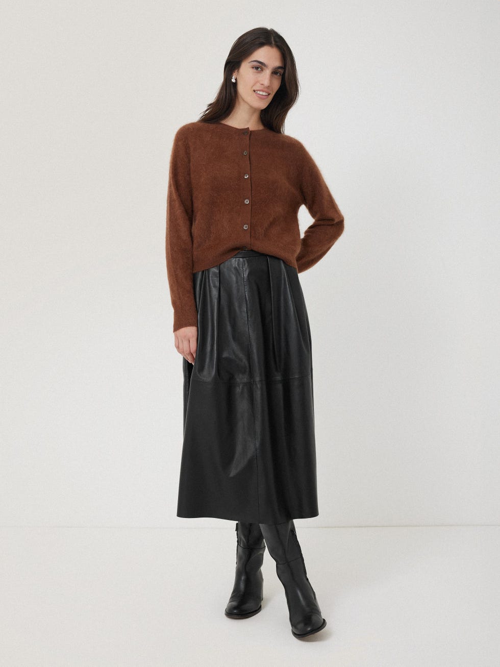 Leather Pleat Midi Skirt