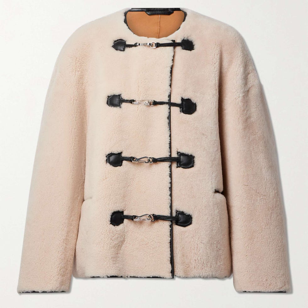 Leather-trimmed shearling jacket