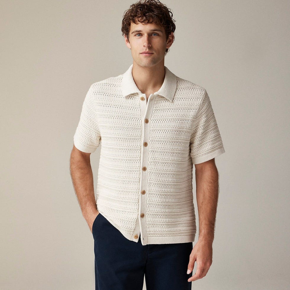 Cotton polo vest with open stitch and short sleeves