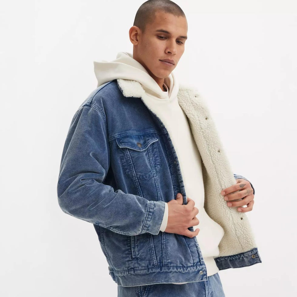 Relaxed fit corduroy sherpa trucker jacket