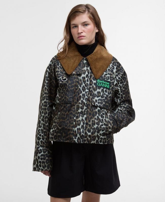 x GANNI Leopard Print Waxed Jacket