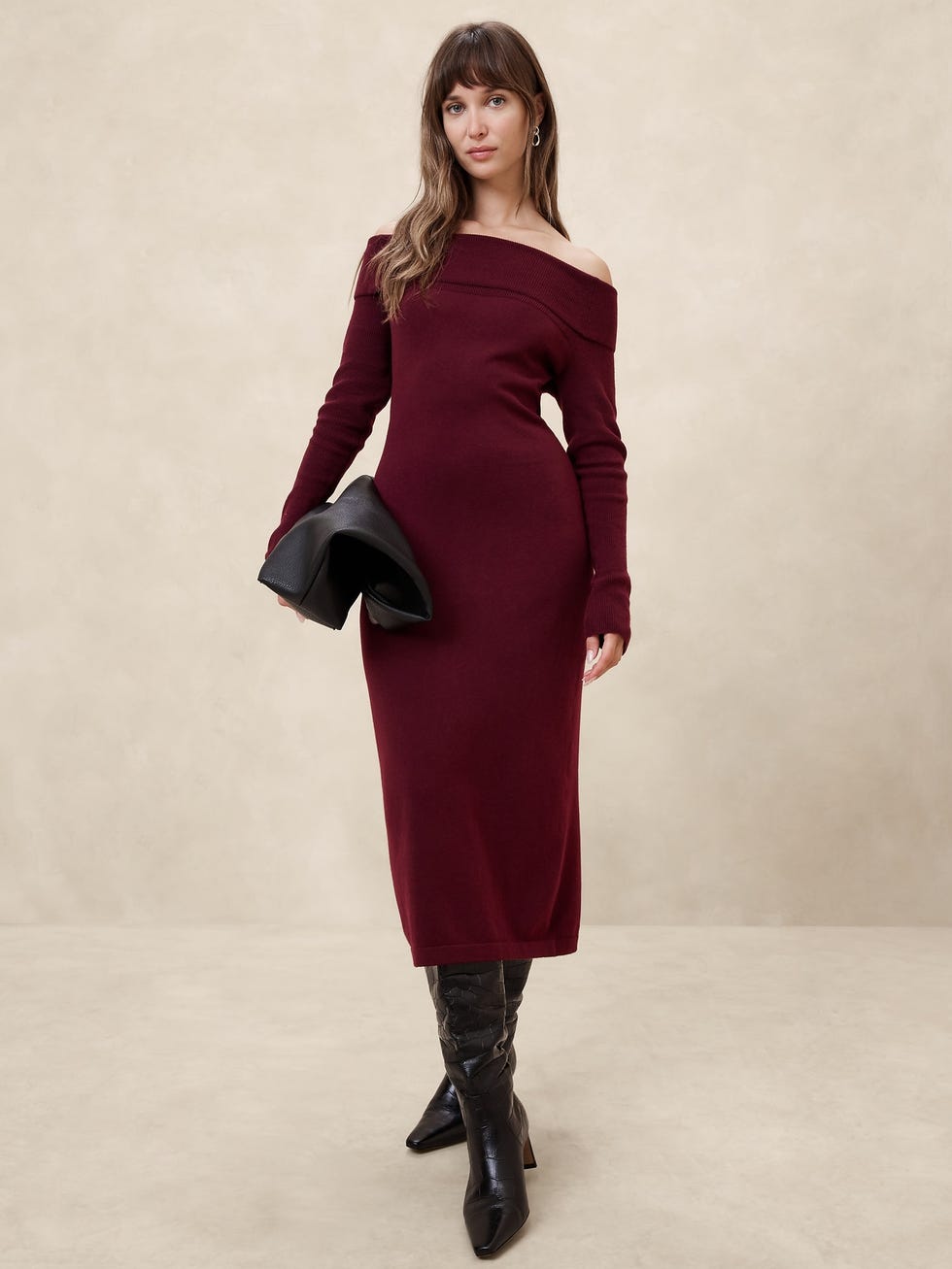 Off-Shoulder Midi Sweater Dress