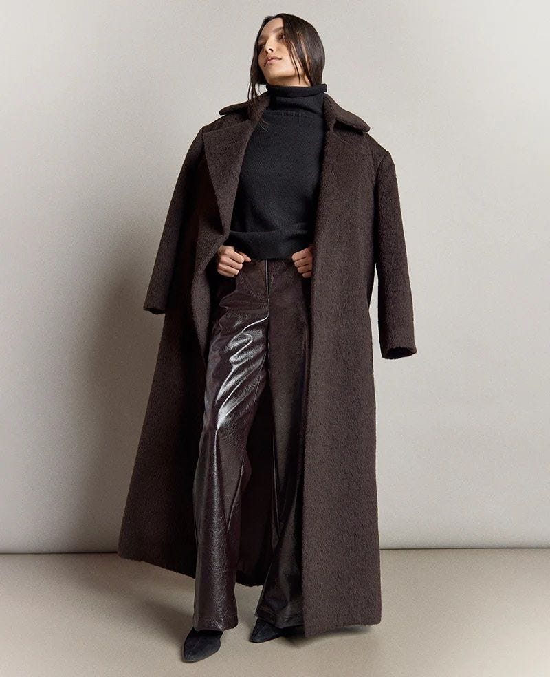 Brushed Wool Blend Belted Trench Coat