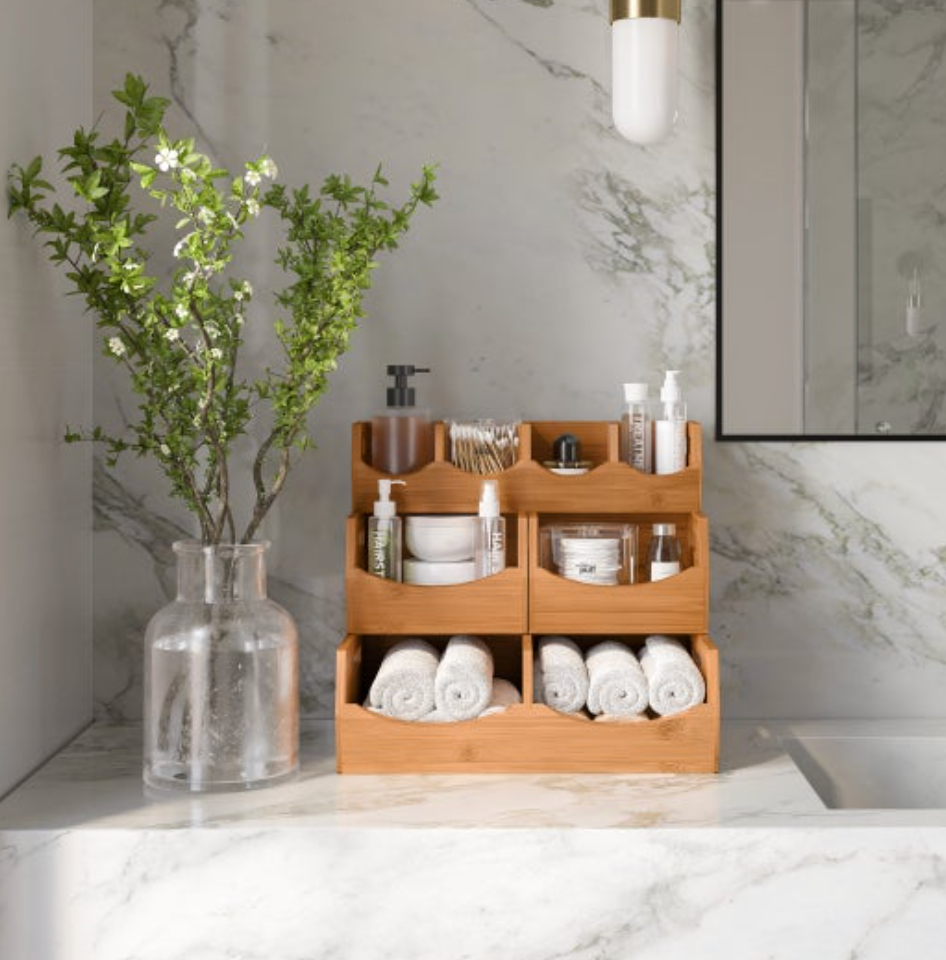 Bamboo Stackable Bin Organizer