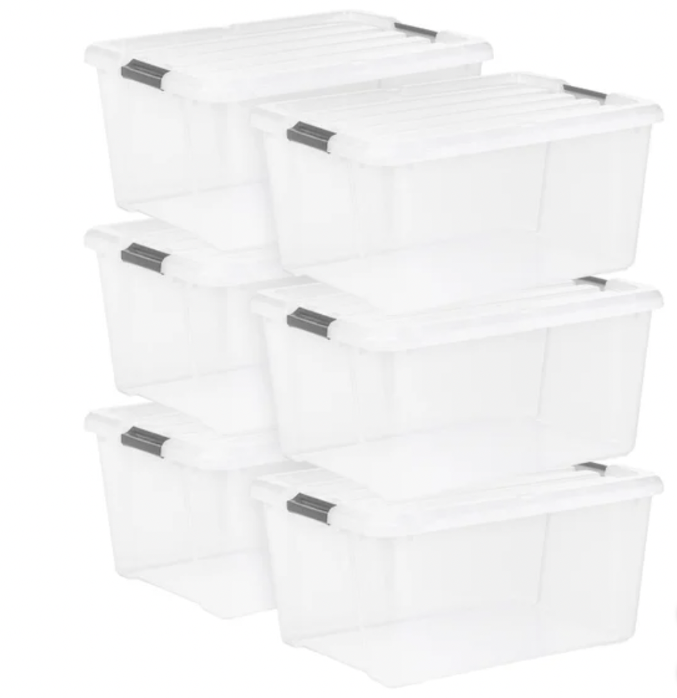 Clear Storage Bin with Buckles, 6-pack