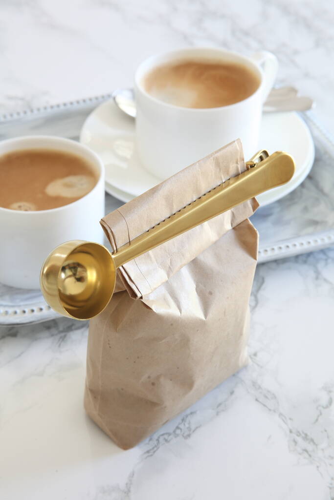 Brass Coffee Scoop And Clip Gift Set