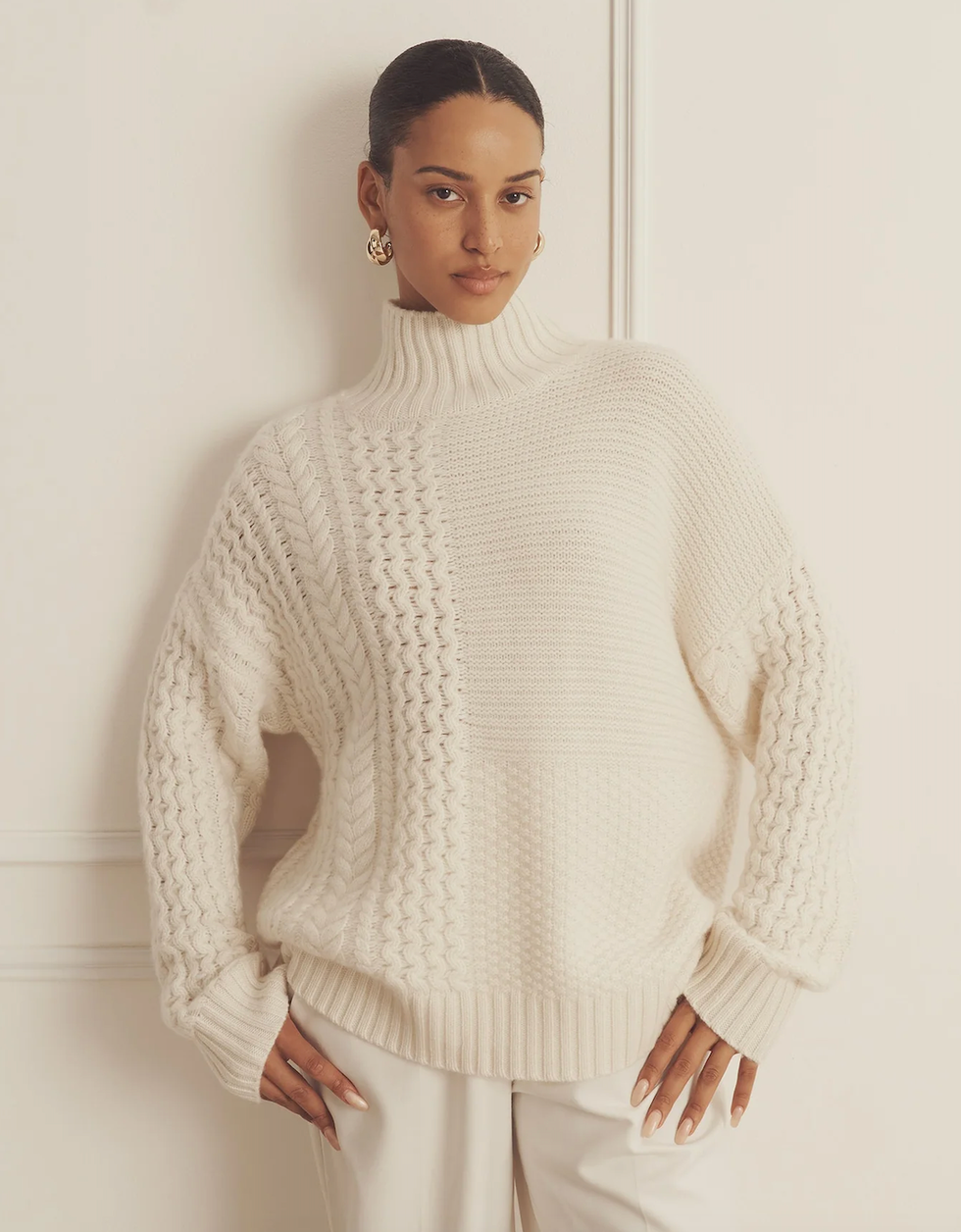 Super-Luxe Cashmere Mixed Stitch Turtleneck