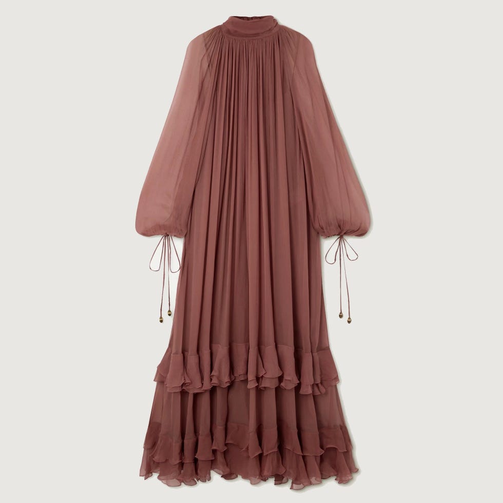 Ruffled Tiered Pleated Silk-Crepon Gown