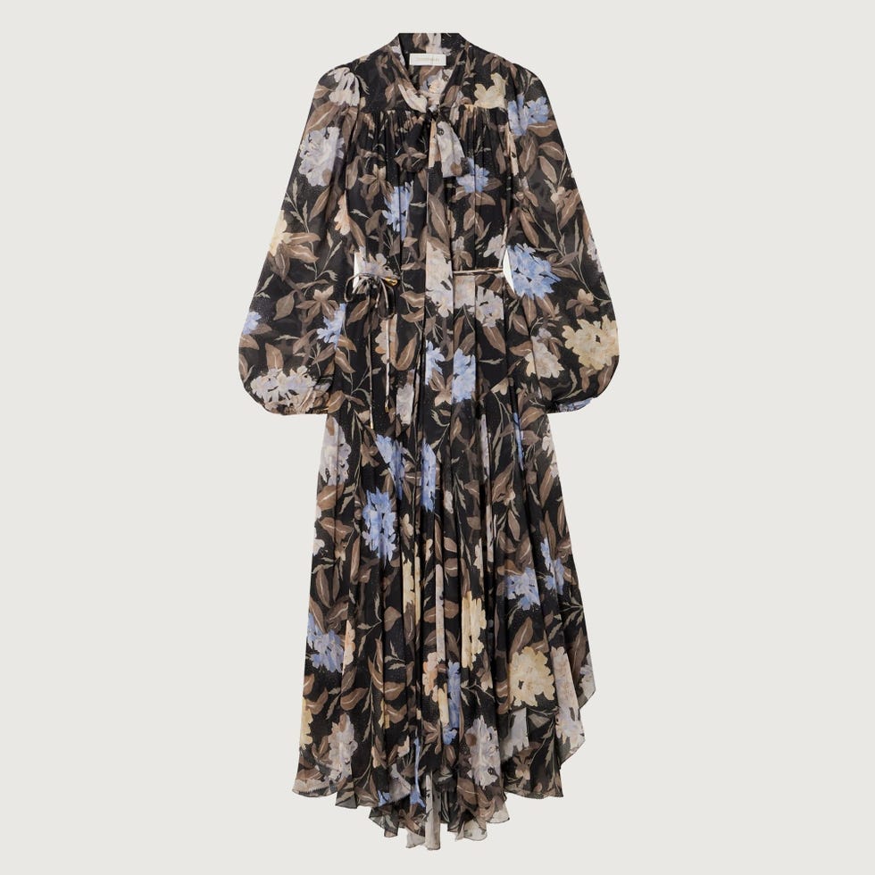 Eden Handkerchief Belted Floral-Print Crepe de Chine Midi Dress