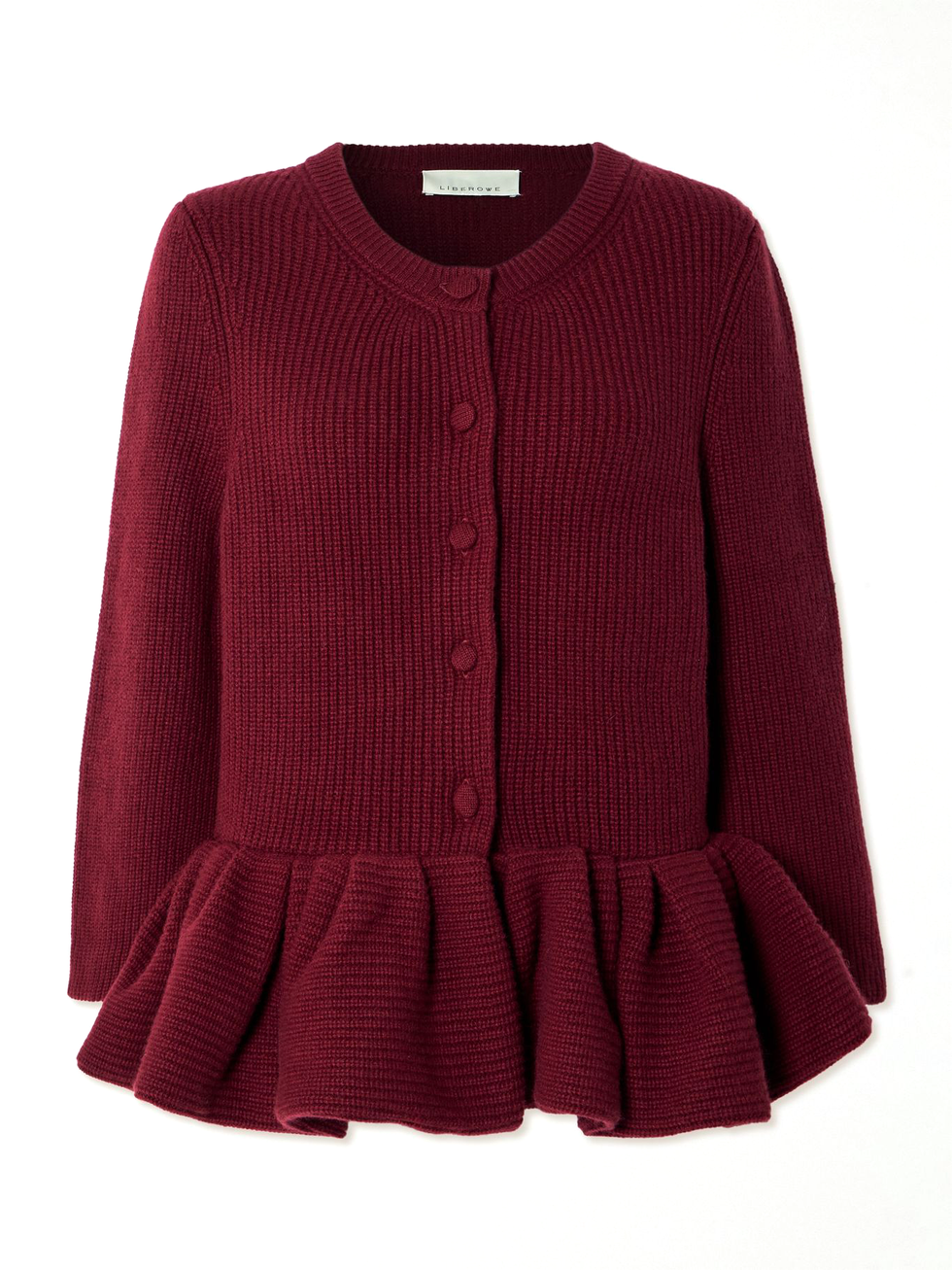 Ruffled Cashmere Peplum Cardigan