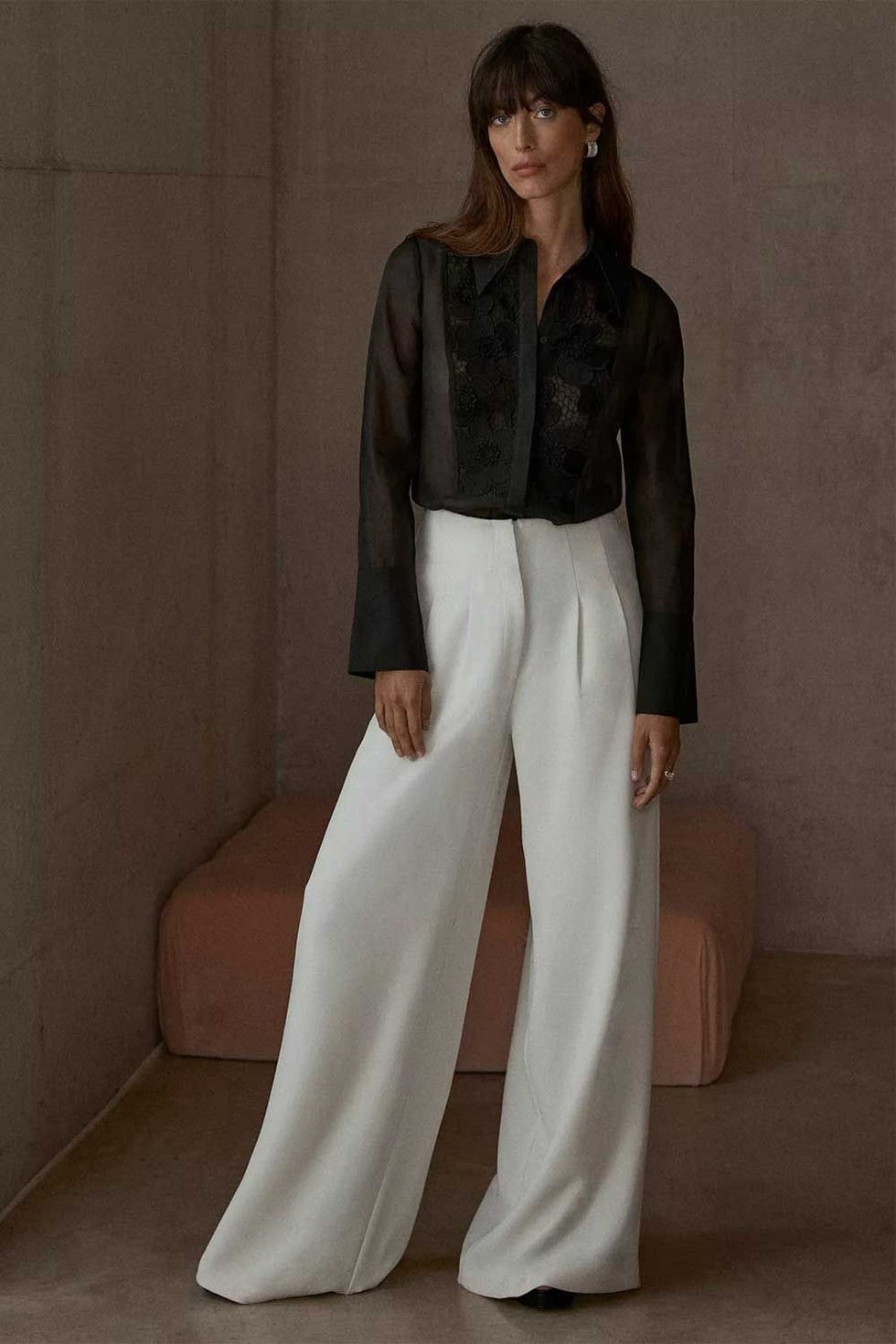 Dart Front Wide Leg Trousers, White Ivory