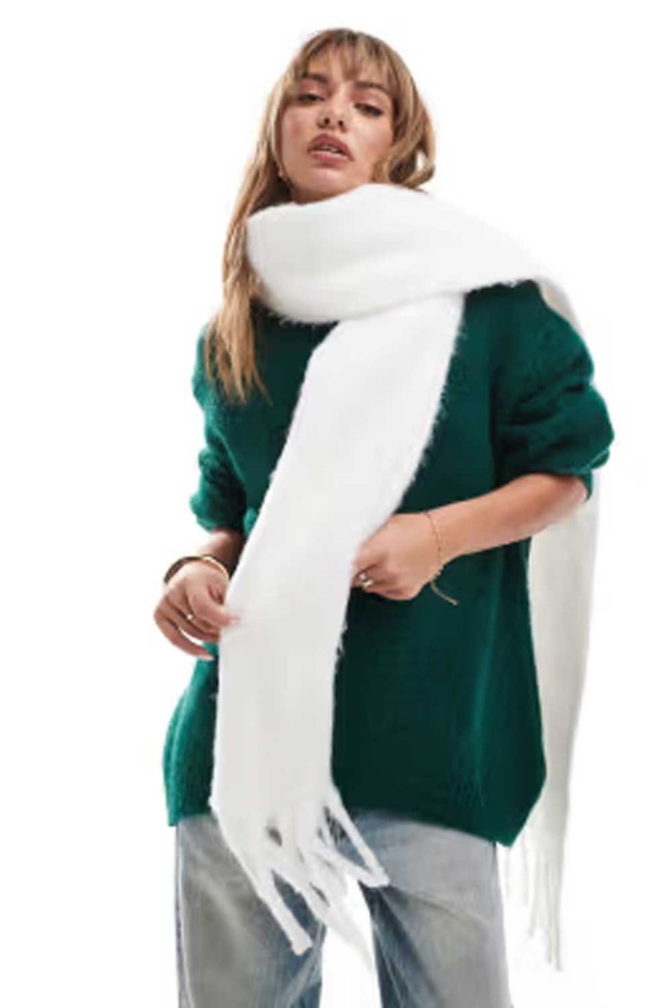 Fluffy tassel scarf in winter white
