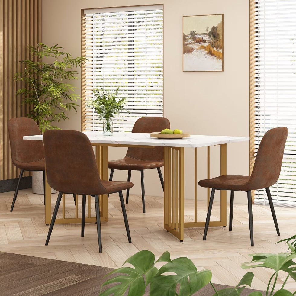 Mesa de comedor moderna efecto mármol blanco