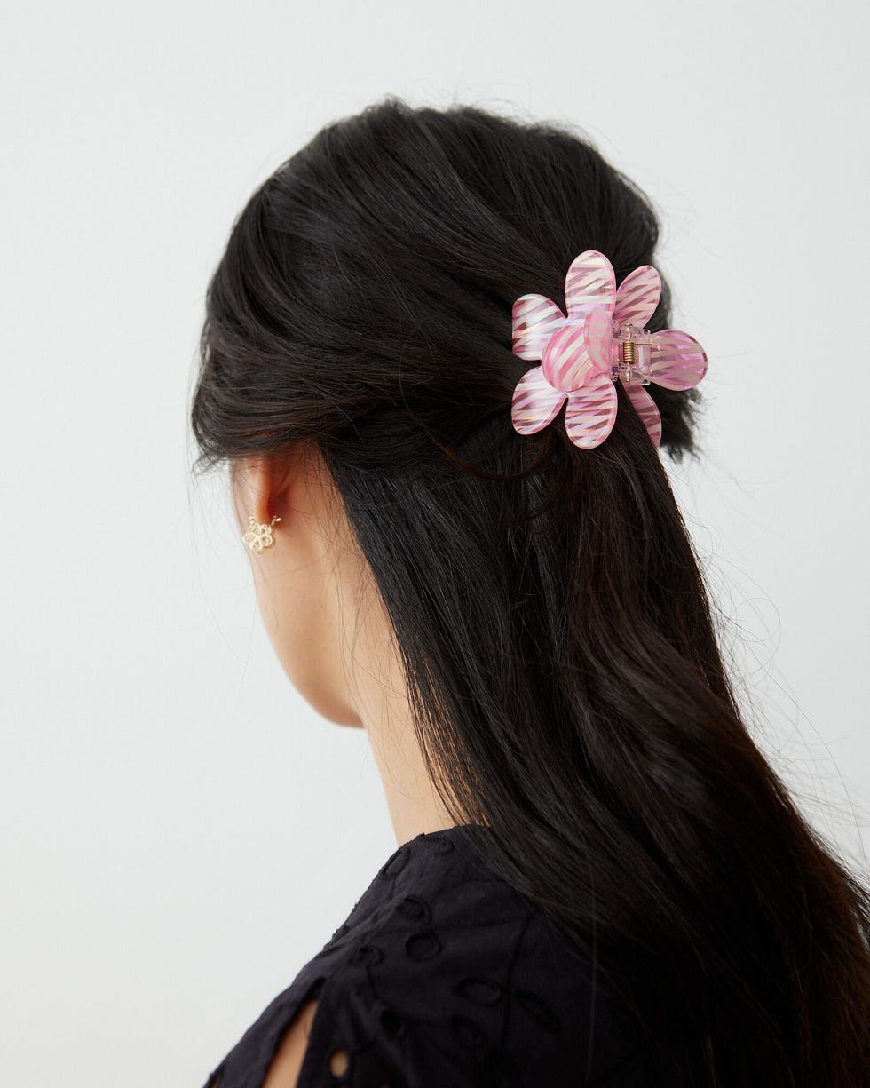 Agnes Striped Flower Pink Hair Claw Clip 