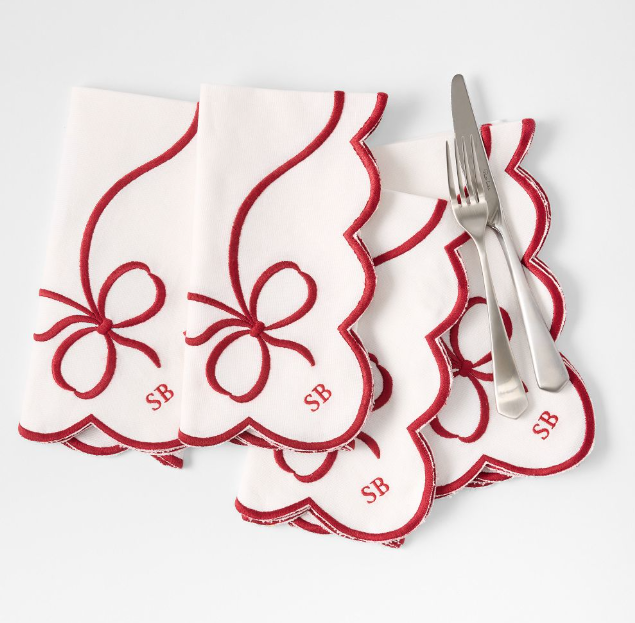 Embroidered Bow Dinner Napkins, Set of 4