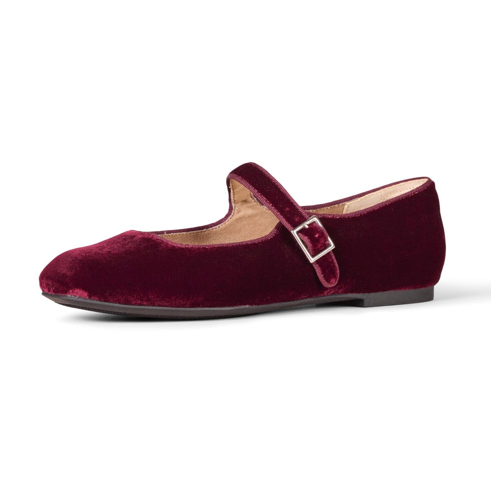 Women's Mary Jane Ballet Flats, Burgundy Velvet