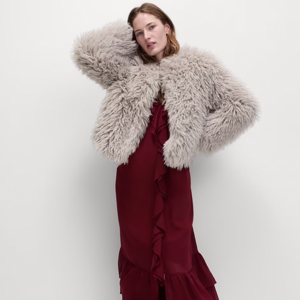 Faux Fur Collarless Short Coat 
