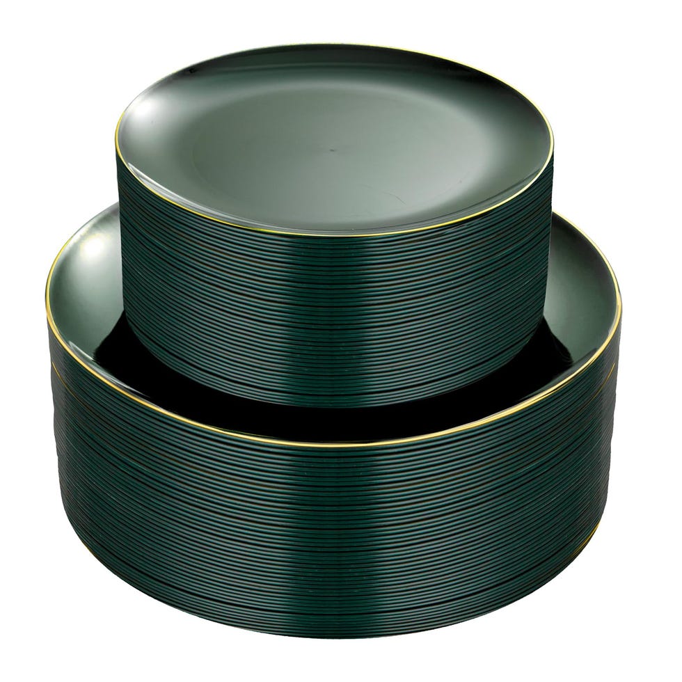 Green Disposable Plates With Gold Rim