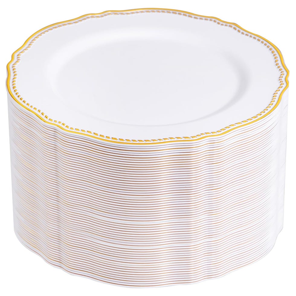 White and Gold Trim Disposable Plates