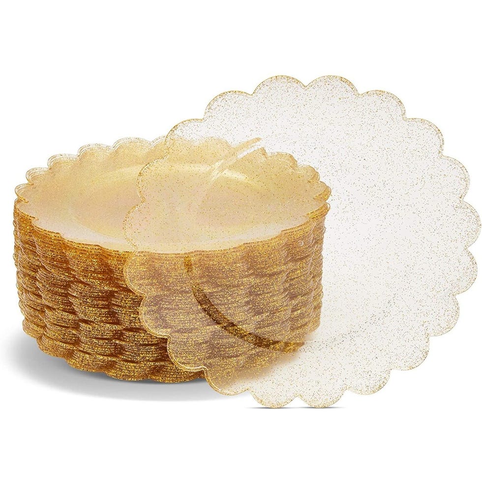 Gold Glitter Plates with Scalloped Edges