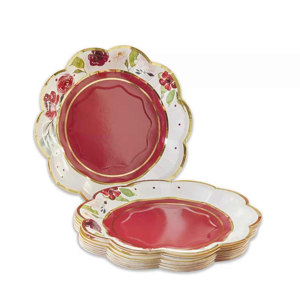 Burgundy Blush Floral Premium Paper Plates