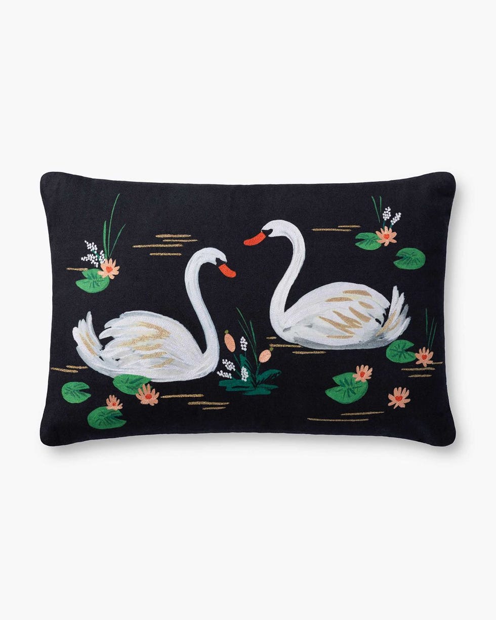 Swans Embroidered Pillow