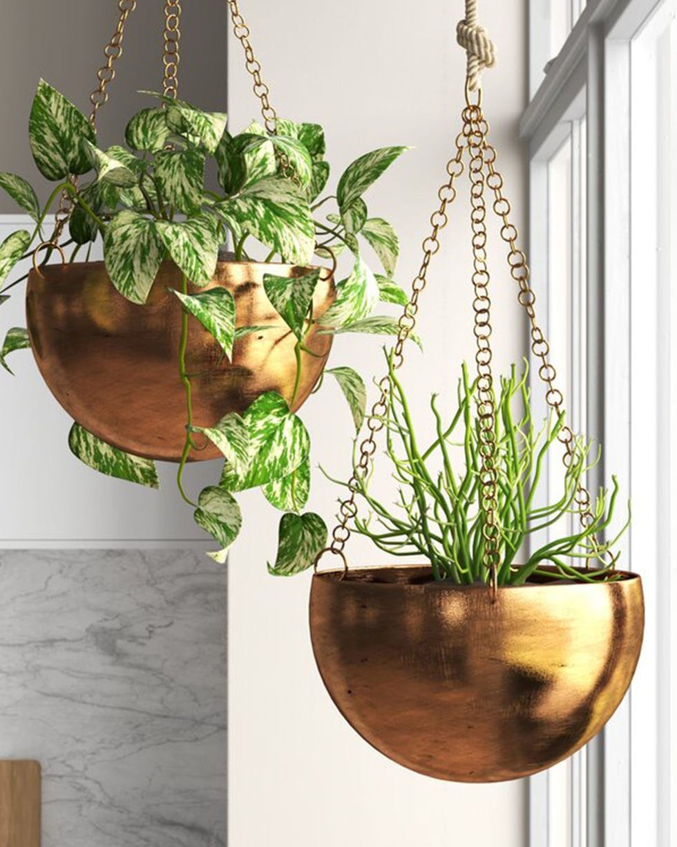 Gold Benally 2-Piece Iron Hanging Planter Set