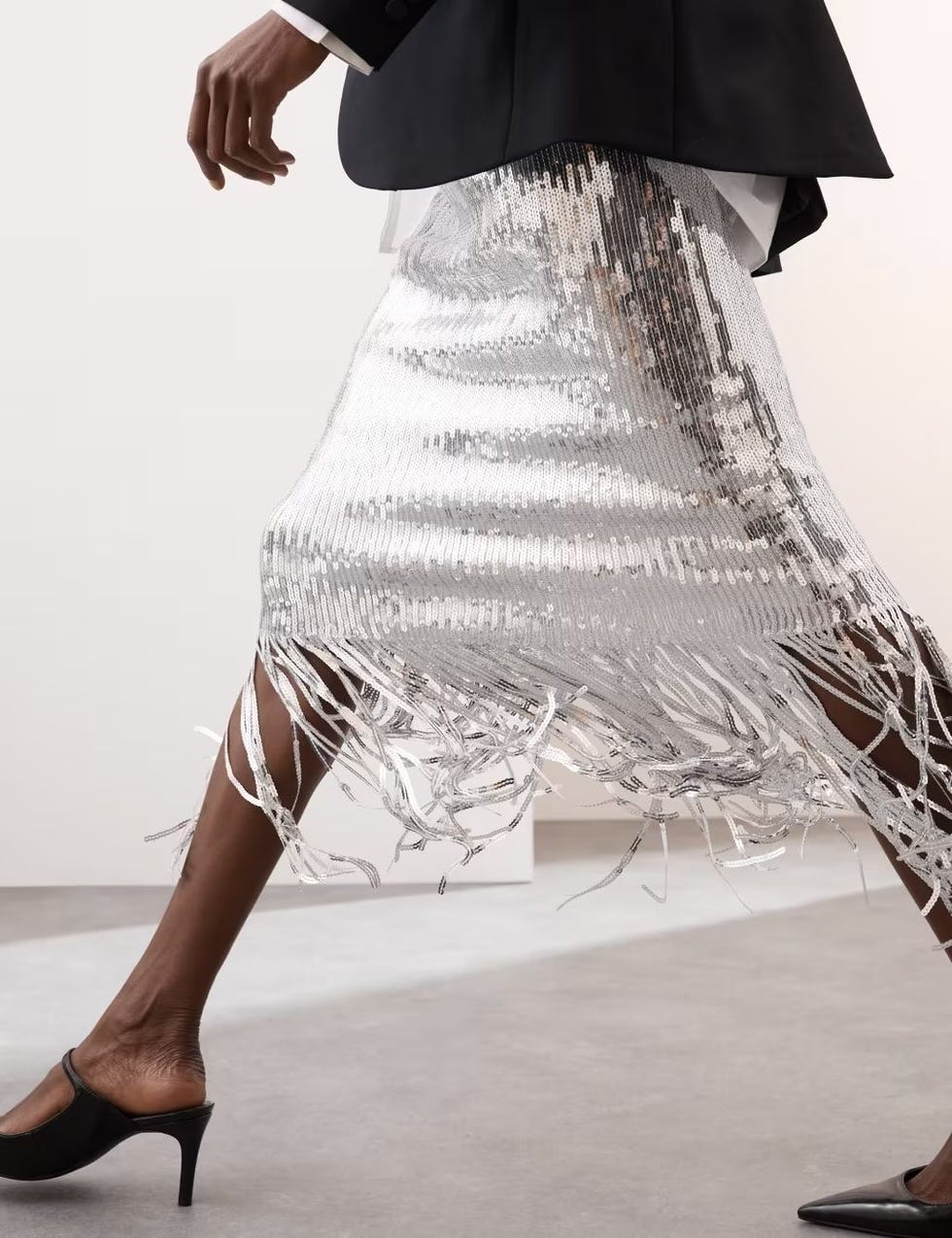 Sequin Tassel Knee Length Slip Skirt  