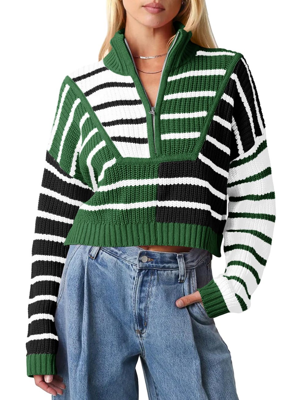 Womens Striped Cropped Sweater