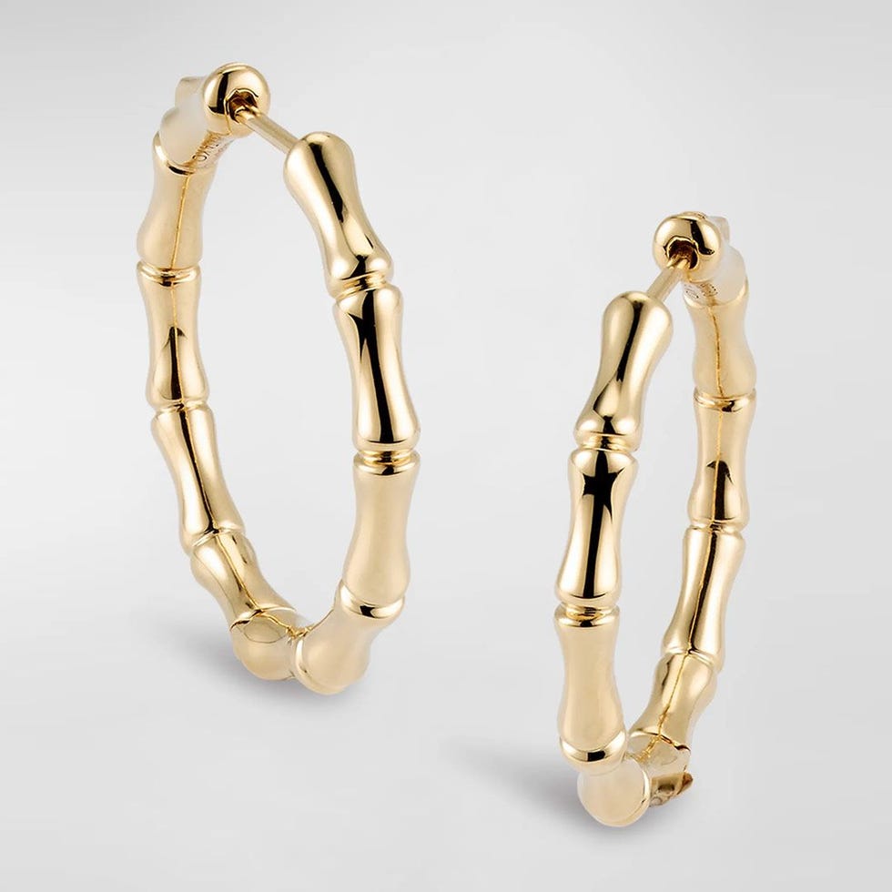 18K Yellow Gold Bamboo Hoop Earrings