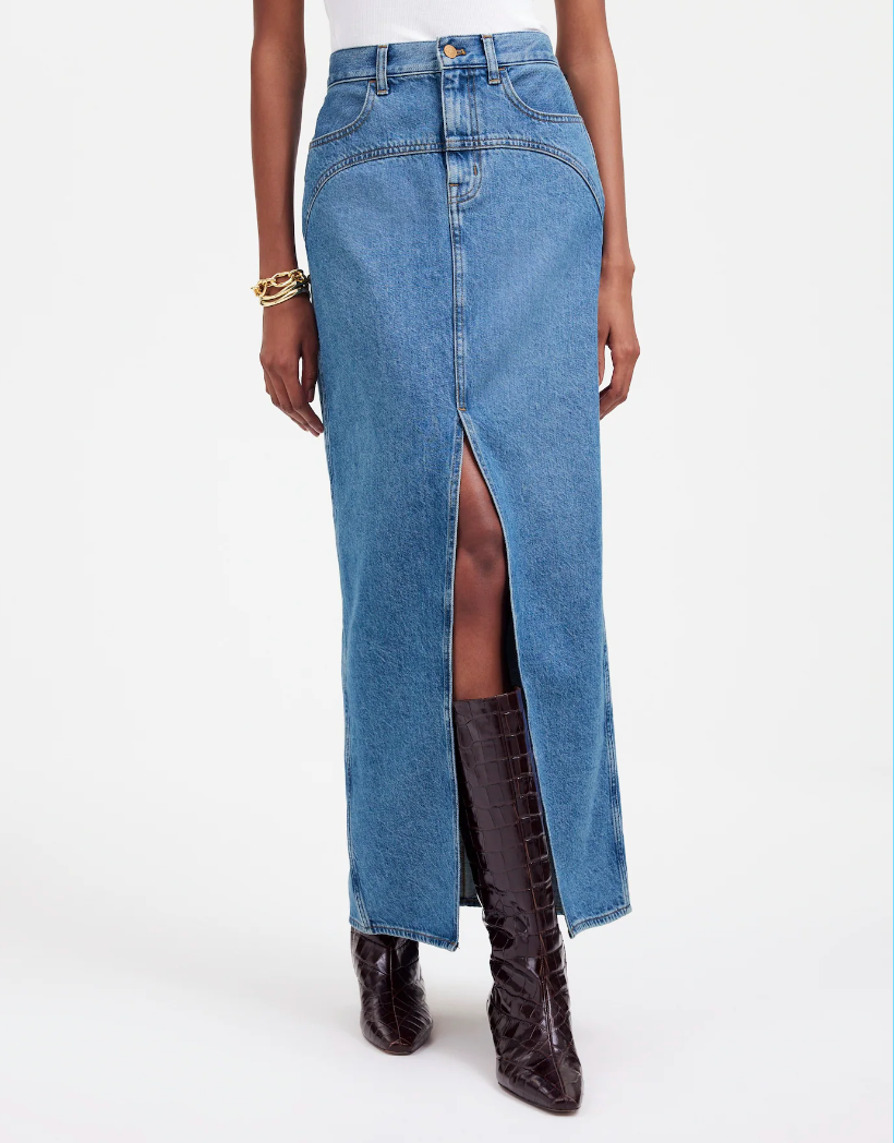 Denim Western Maxi Skirt in Emario Wash