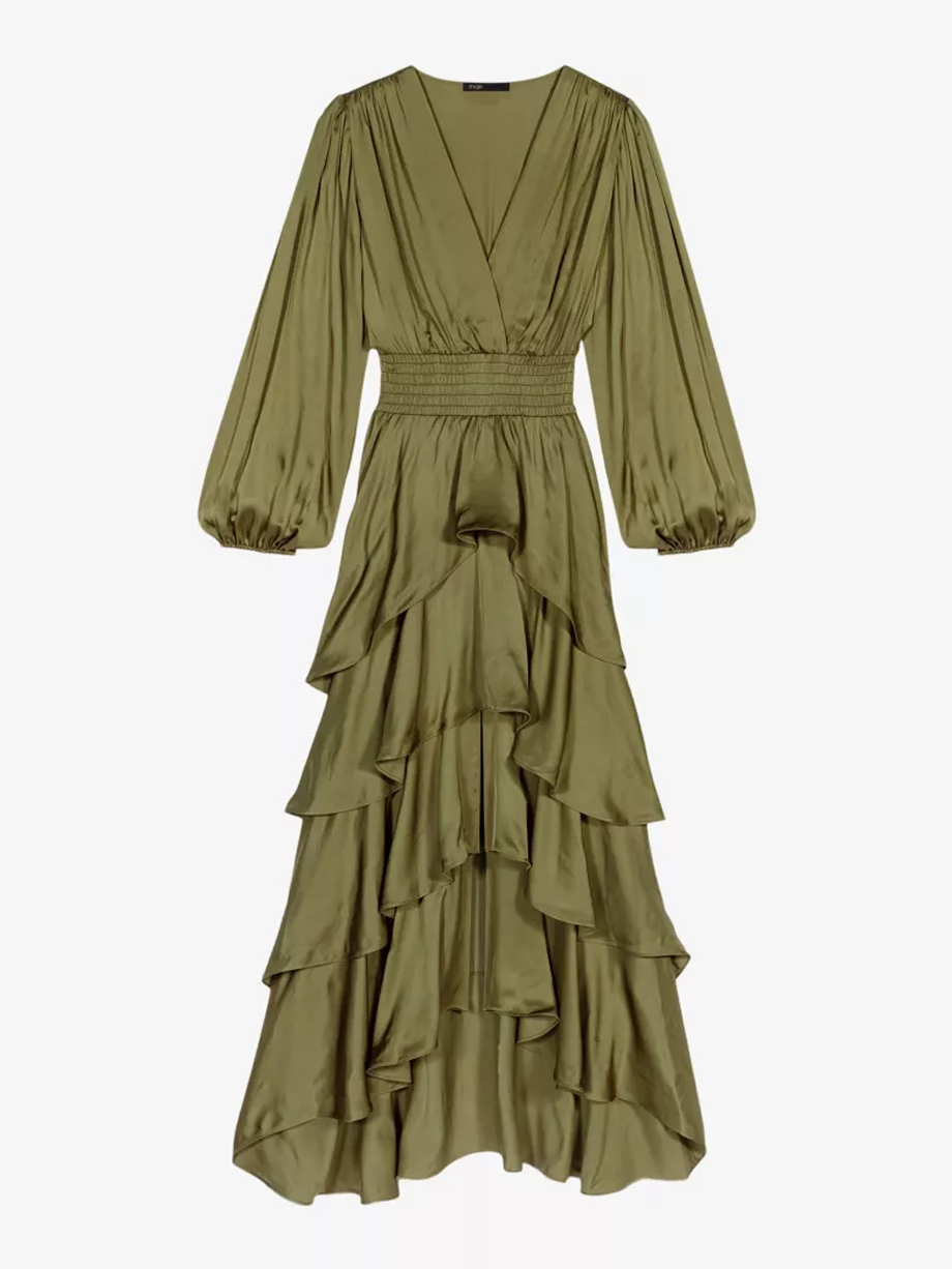 V-neck shirred-waist woven maxi dress