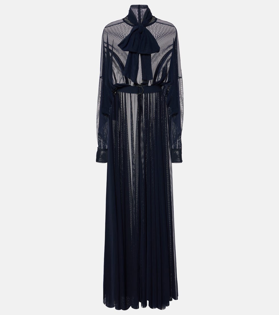 Navy tie-detail maxi dress