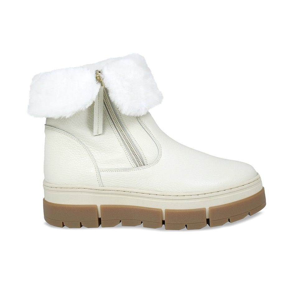 Cream Leather & Shearling Boot