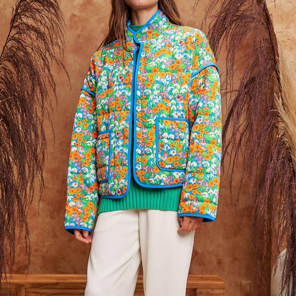 Retro Floral Quilted Puffer Coat 