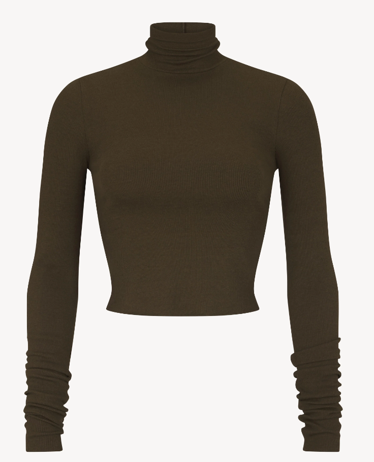 Butter Rib Cropped Fitted Turtleneck Top