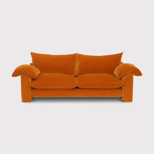 Large Orange Chenille Fabric 3 Seater Sofa