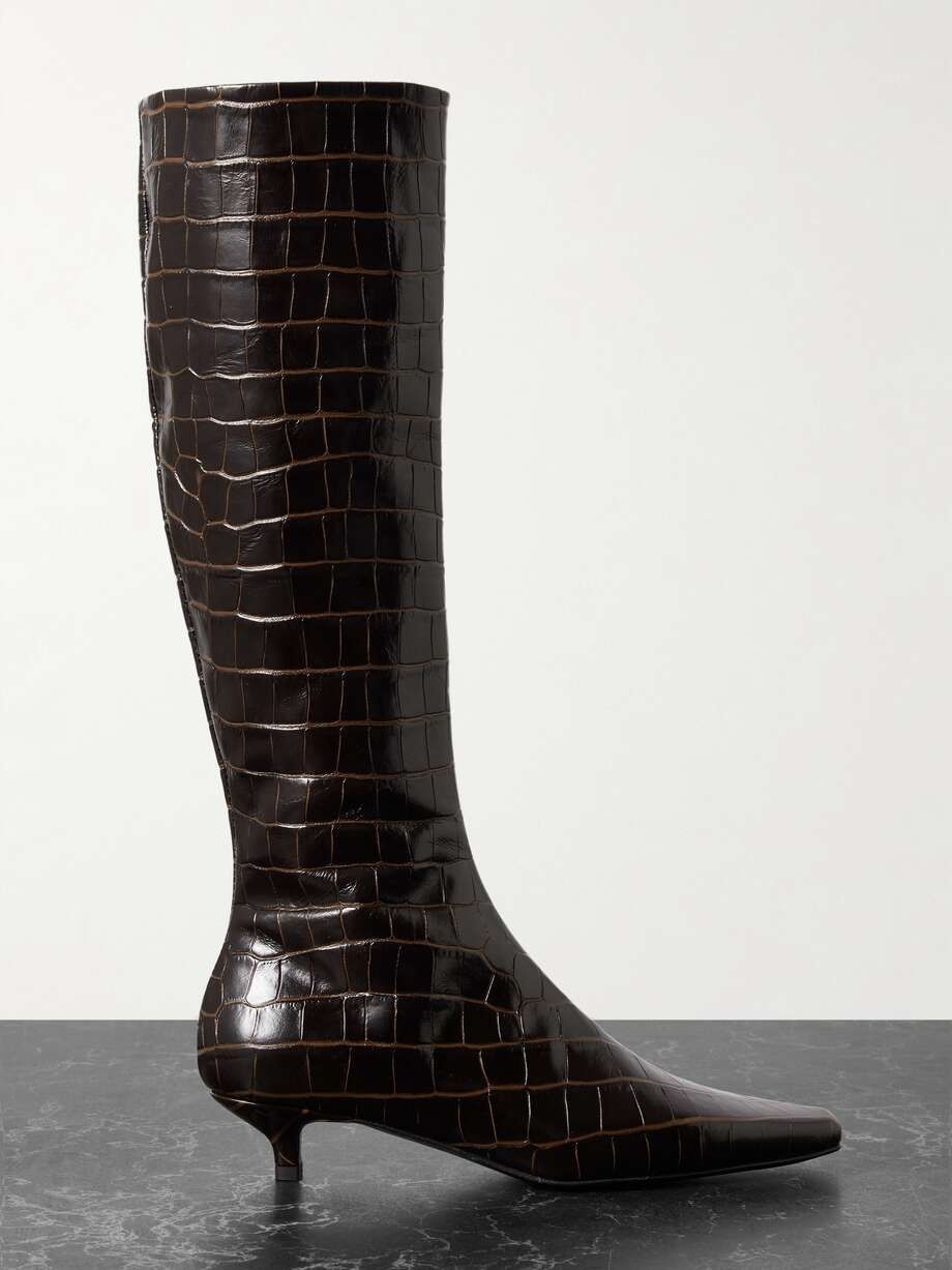 + NET SUSTAIN Slim Croc-Effect Leather Knee Boots