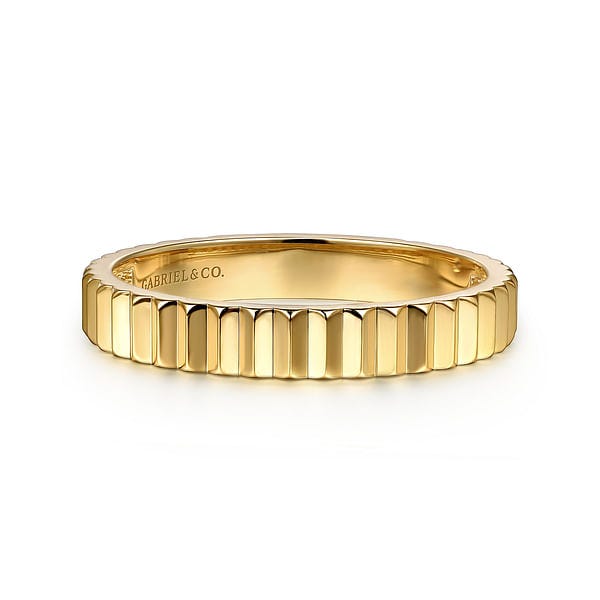 14K Yellow Plain Gold Diamond Cut Stackable Ring