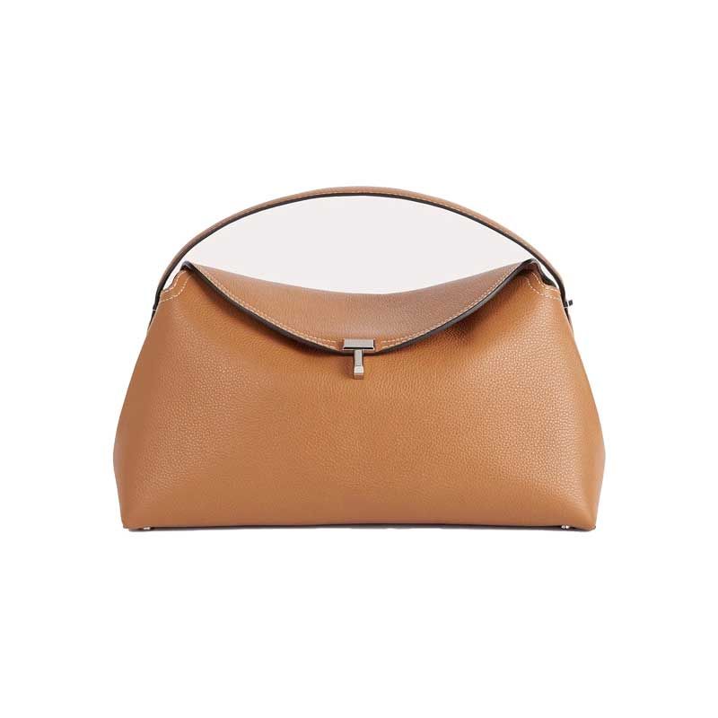 Textured leather shoulder bag with T-lock