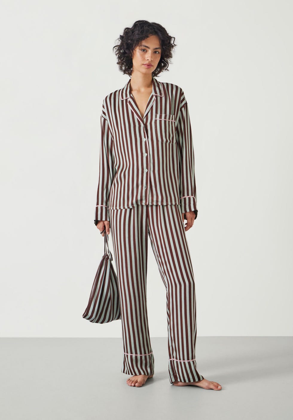 Angelina Satin Modal Stripe Pyjama Set