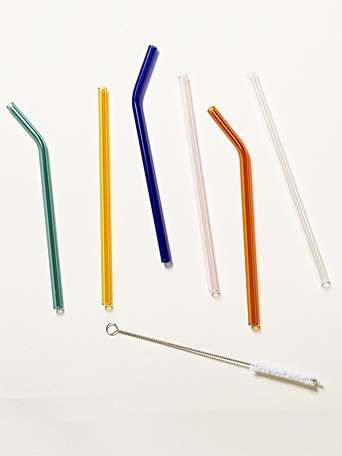Multicolour Glass Straws, Set of 6